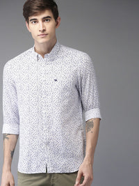 THE BEAR HOUSE Men White & Blue Slim Fit Printed Casual Shirt