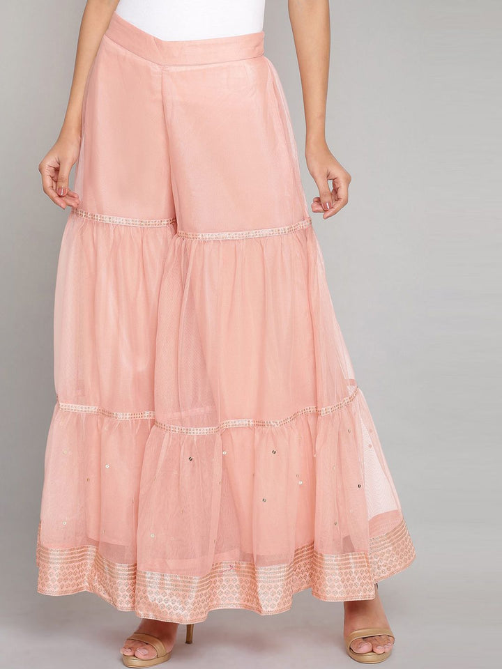 W Women Peach-Coloured Pleated Shararas
