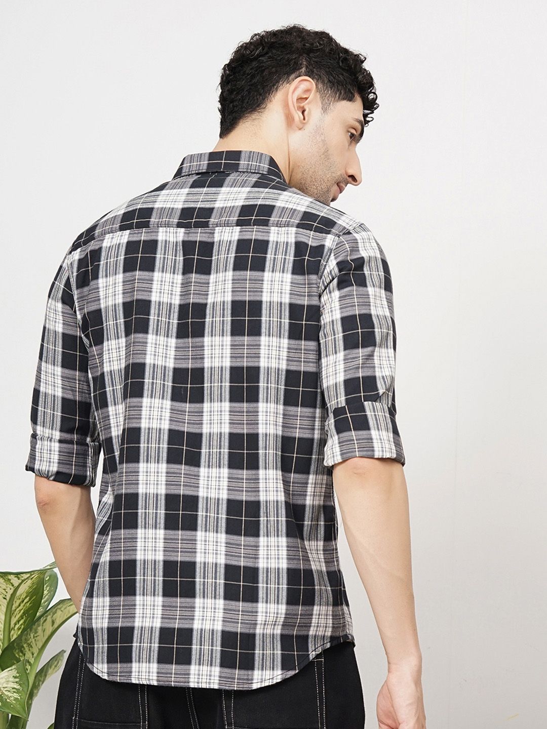 The Indian Garage Co Men Tartan Checked Cotton Casual Shirt