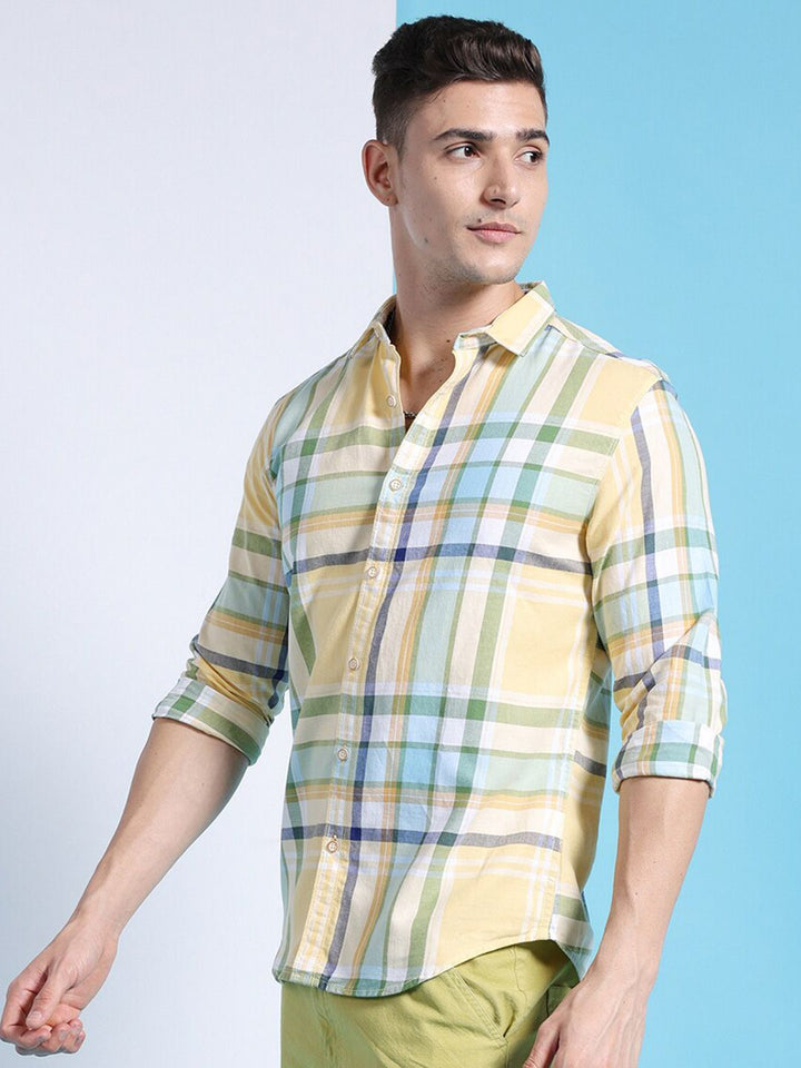 The Indian Garage Co Slim Fit Tartan Checked Pure Cotton Twill Casual Shirt