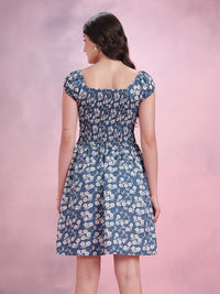 DressBerry Floral Print Smocked A-Line Dress
