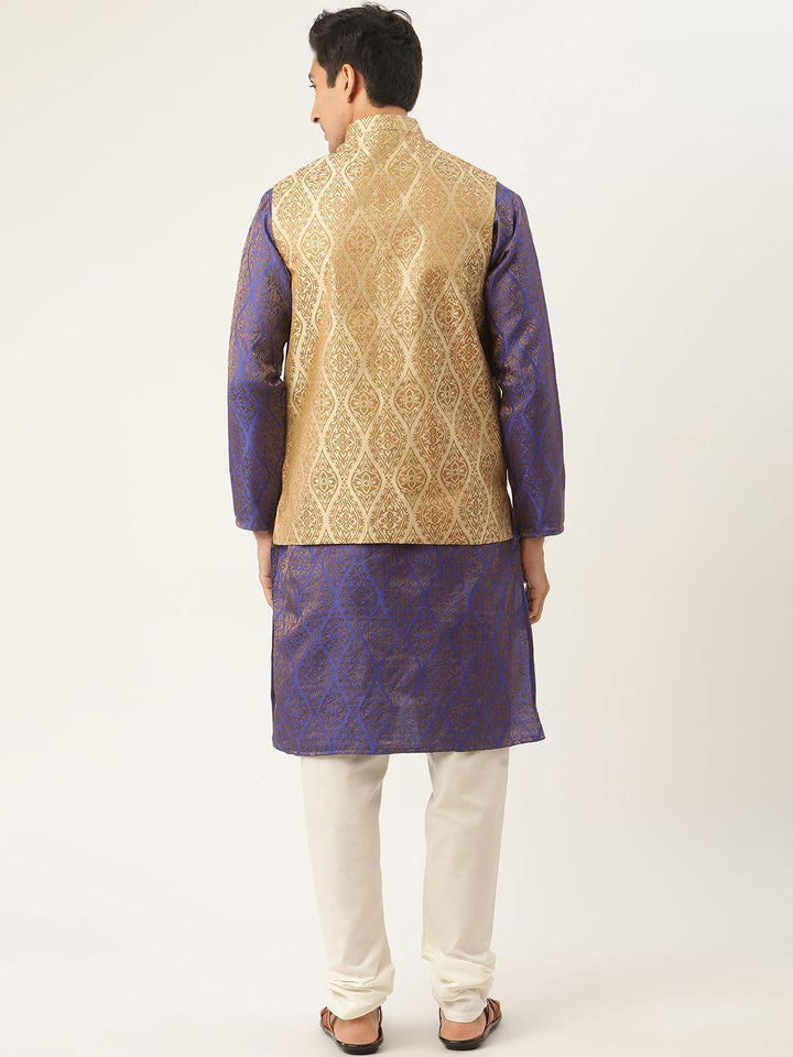 SOJANYA Men Purple Ethnic Motifs Kurta with Churidar & Nehru Jacket