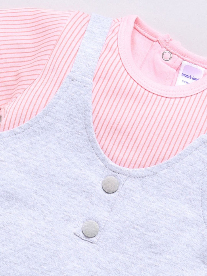 Moms Love Infant Girls Pure Cotton Striped Dress with Trousers
