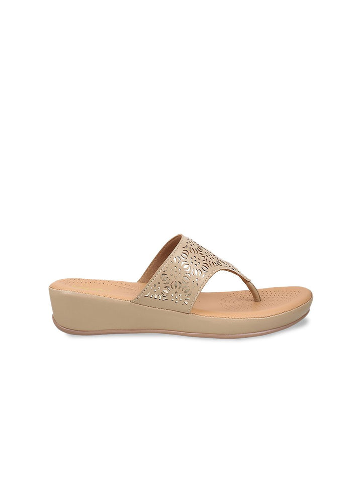 Metro Women Beige Embellished Sandal with Laser Cuts
