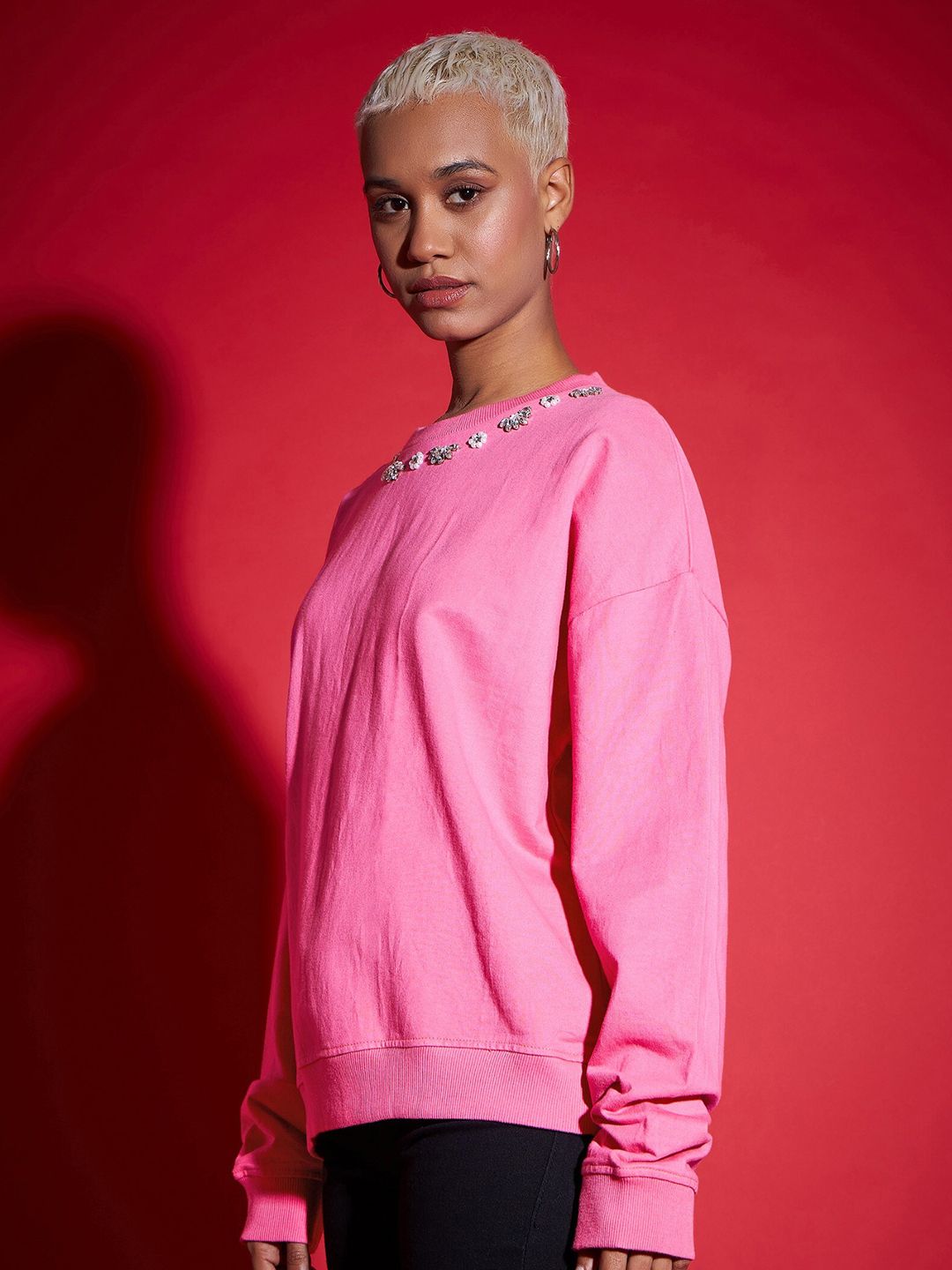 SASSAFRAS Pink Embellished Sweatshirt