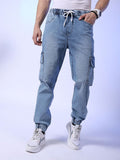 The Indian Garage Co Men Clean Look Light Fade Stretchable Cargo Denim Joggers