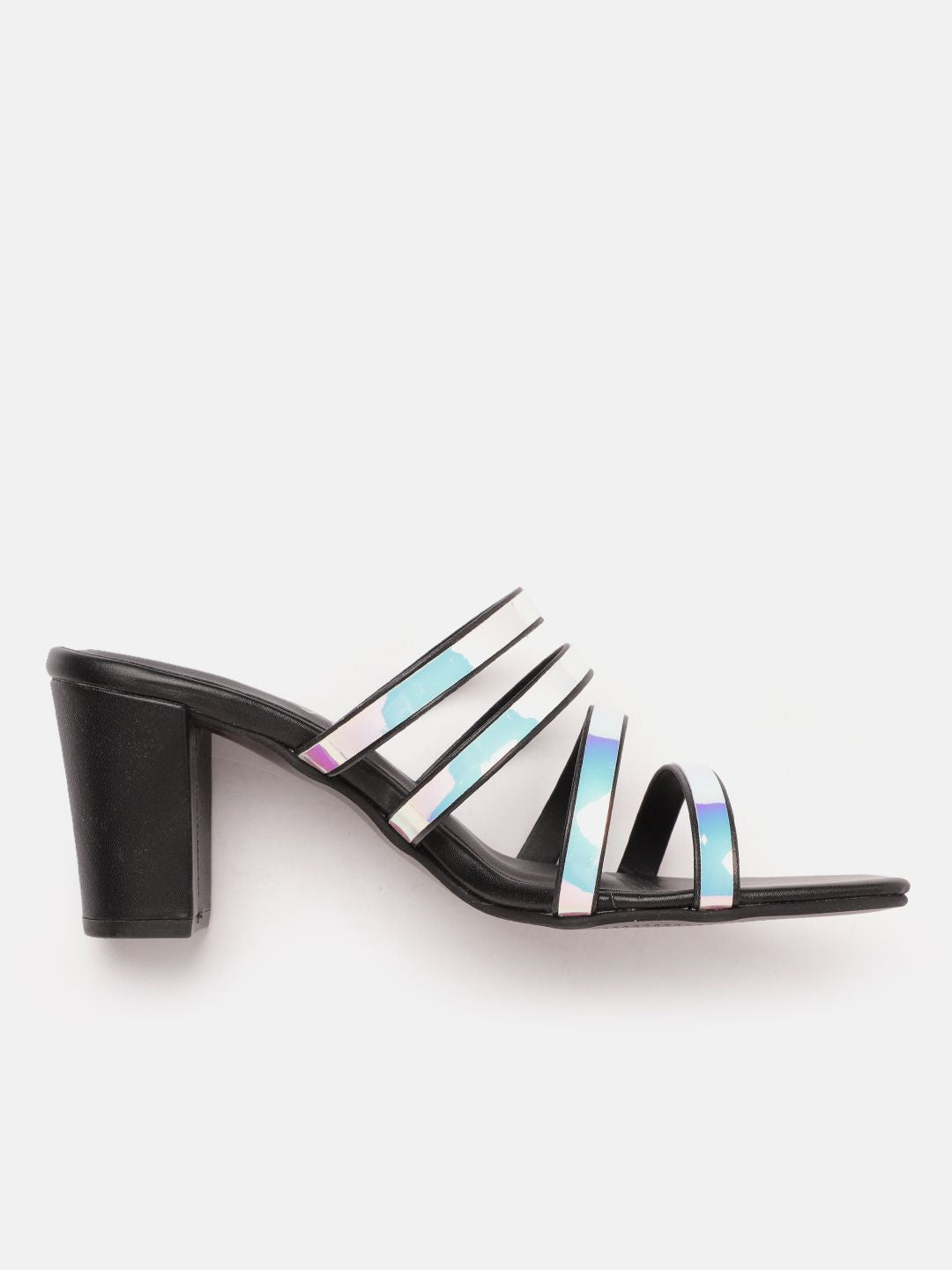 DressBerry Women Block Heel Sandals With Iridescent Effect