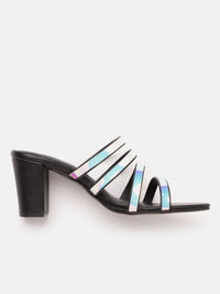 DressBerry Women Block Heel Sandals With Iridescent Effect