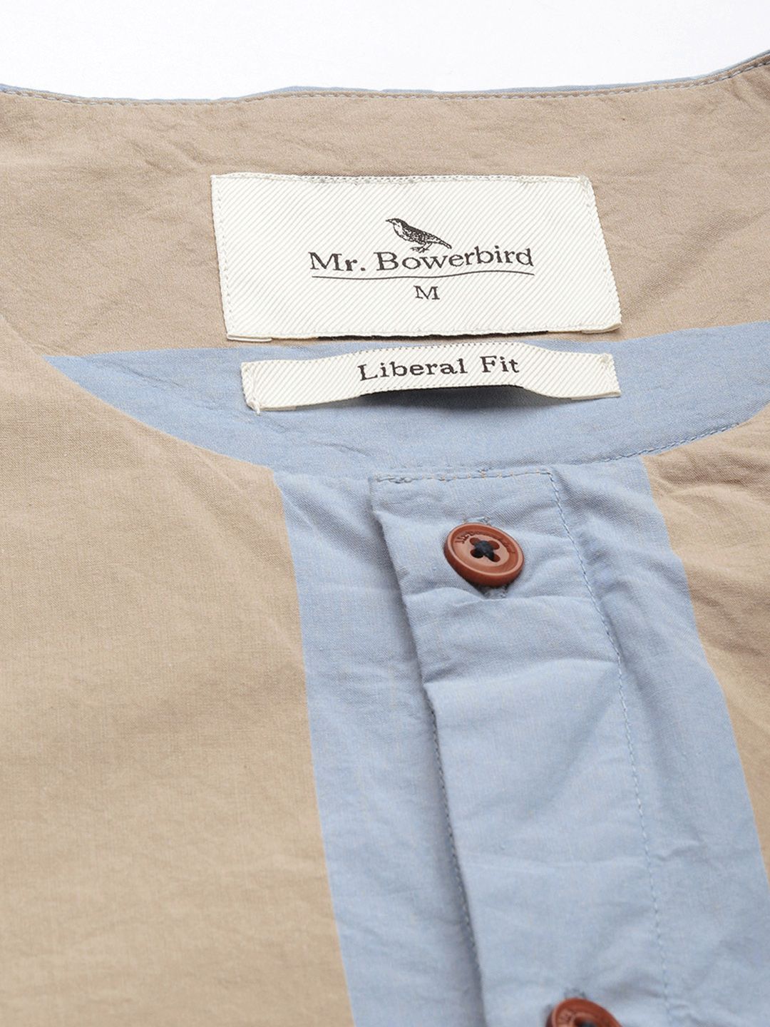 Mr Bowerbird Pure Cotton Collarless Striped Liberal Fit Casual Shirt