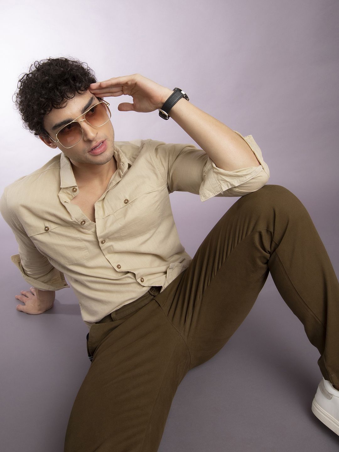 The Indian Garage Co Men Beige Slim Fit Solid Casual Shirt