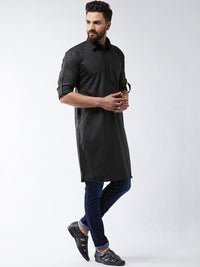 SOJANYA Lelaki Black Solid Pathani Kurta