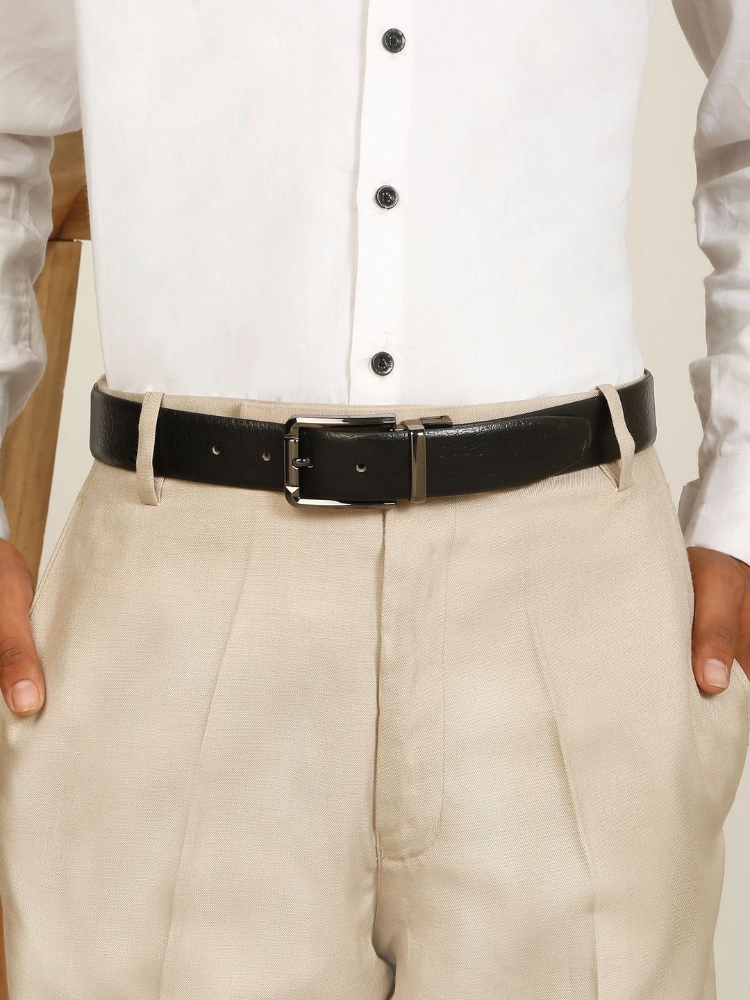 Teakwood Leathers Men Textured Leather Reversible Formal Belt