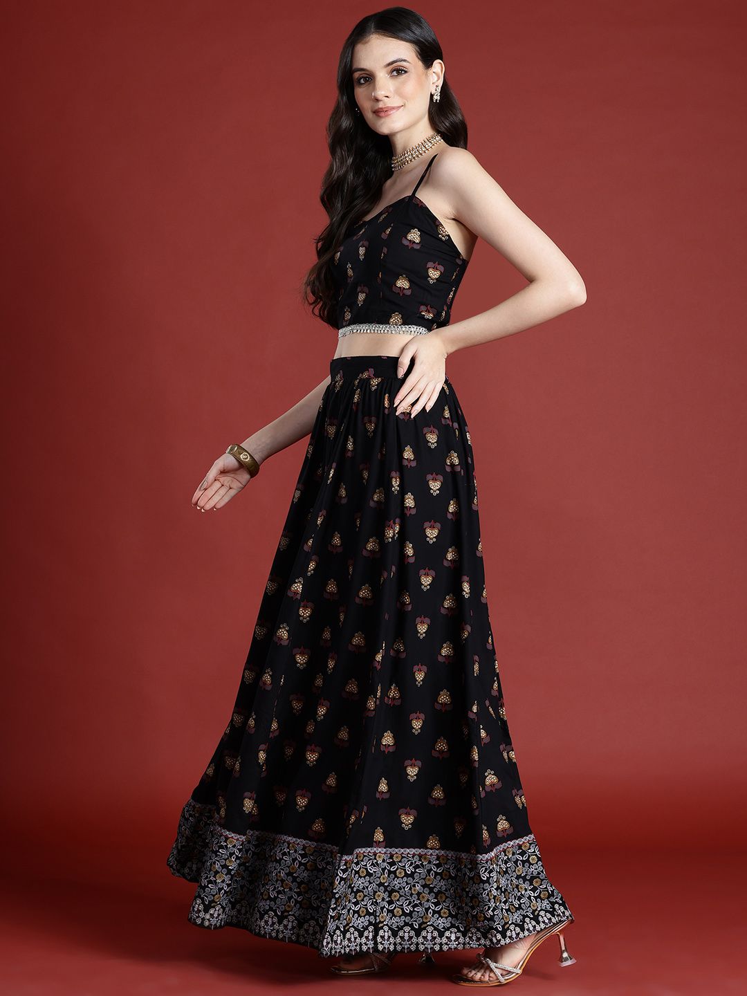 Anouk Printed Ready to Wear Lehenga & Smocked Blouse With Dupatta