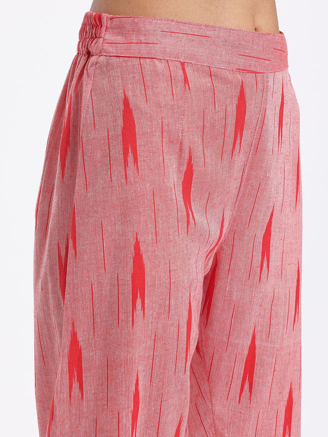 Anouk Ikat Printed Pure Cotton Straight Kurta with Trousers & Dupatta
