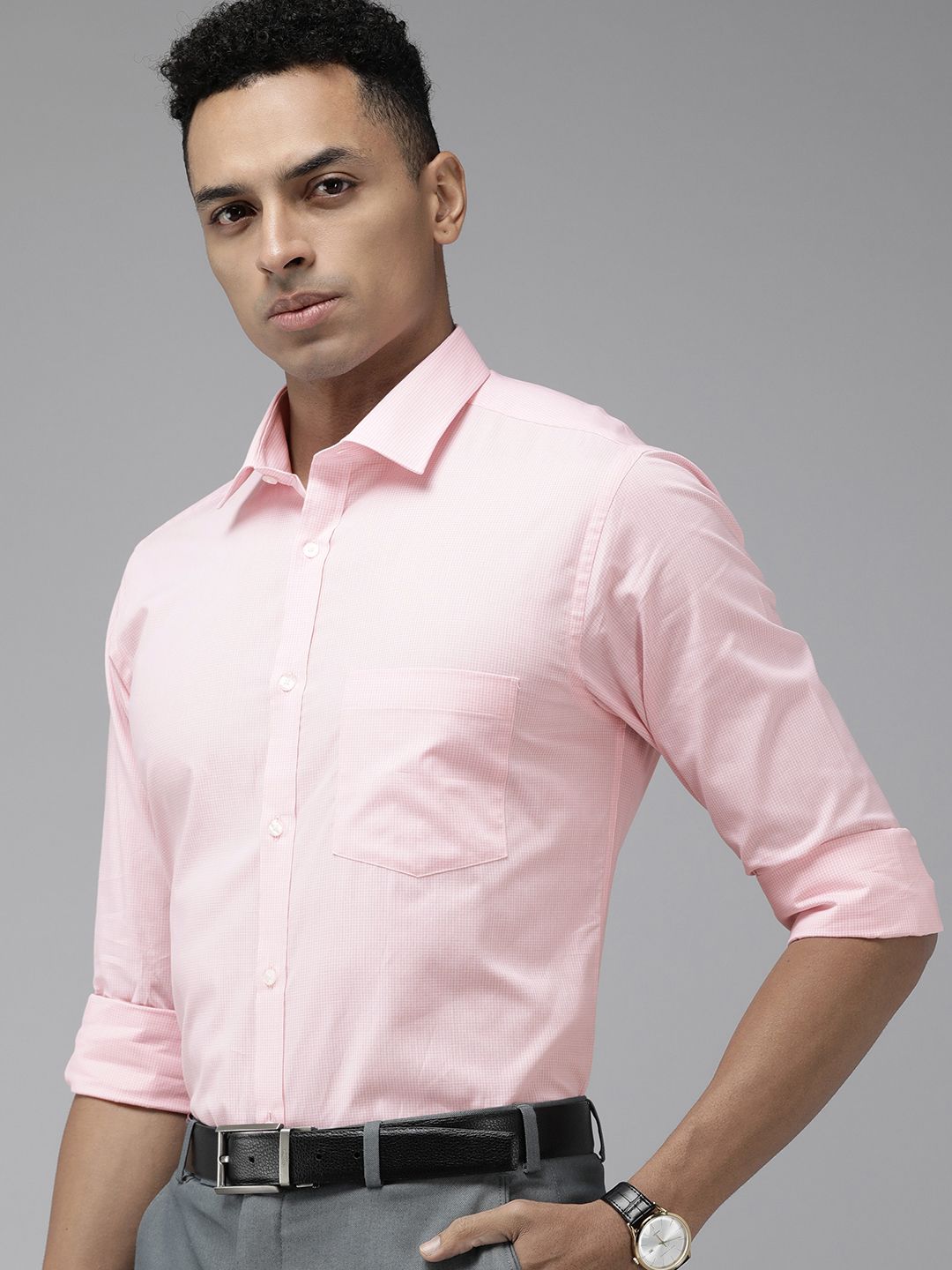 Park Avenue Pure Cotton Slim Fit Micro Checked Formal Shirt