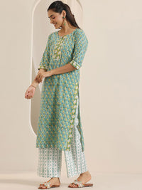 Libas Floral Printed Notch-Neck Straight Kurta With Palazzos And Dupatta