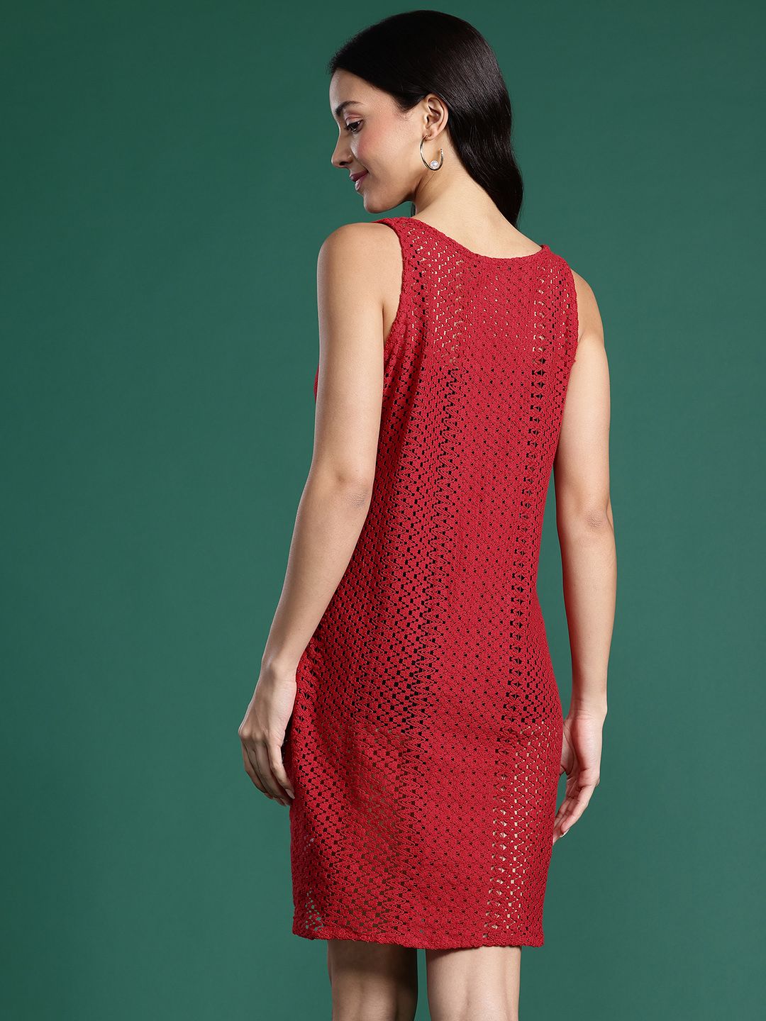 DressBerry Pure Cotton Sheer Crochet A-Line Mini Dress