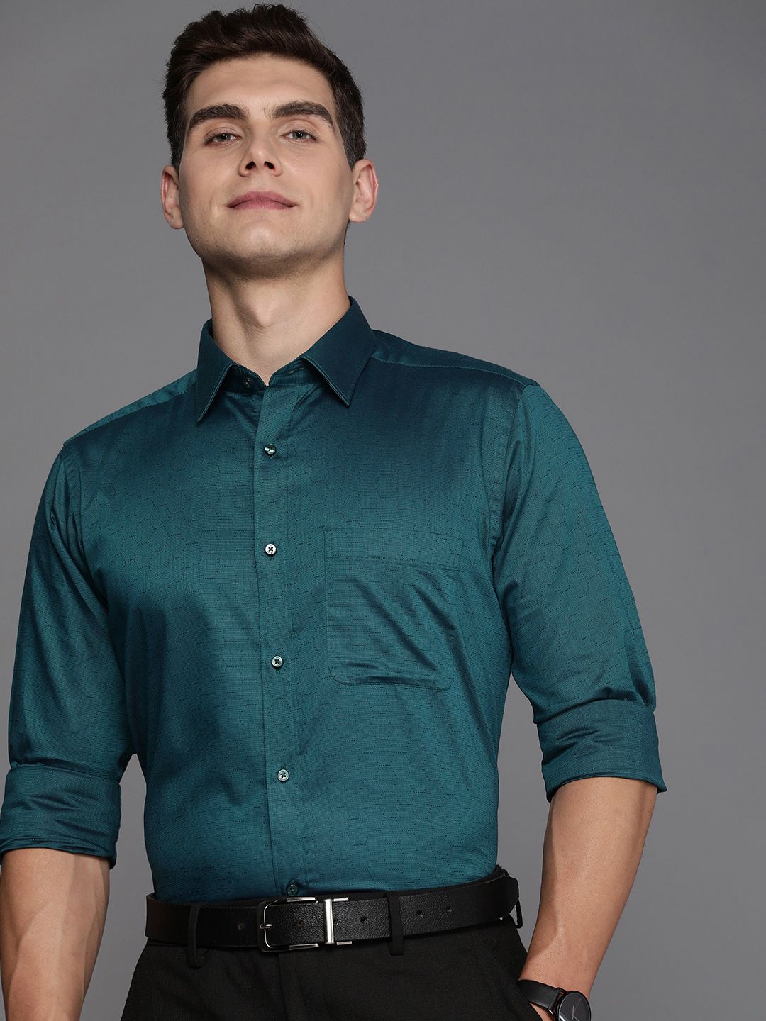 Raymond Pure Cotton Textured Slim Fit Opaque Formal Shirt