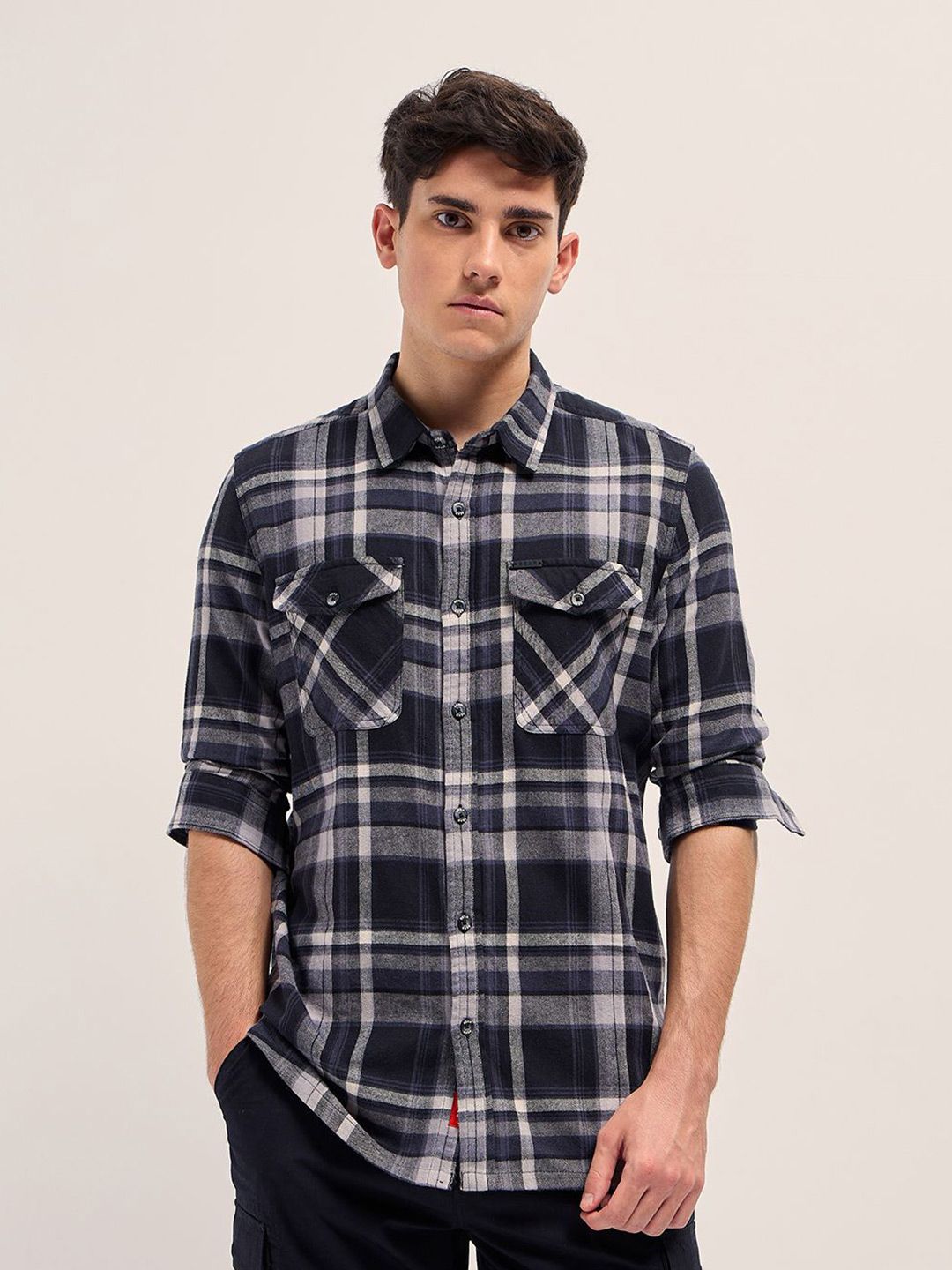 THE BEAR HOUSE Men Checked Pure Cotton Shacket