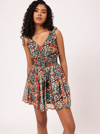 Coachella Hippie Cinched Waist Smocked Cut-Outs A-Line Mini Dress