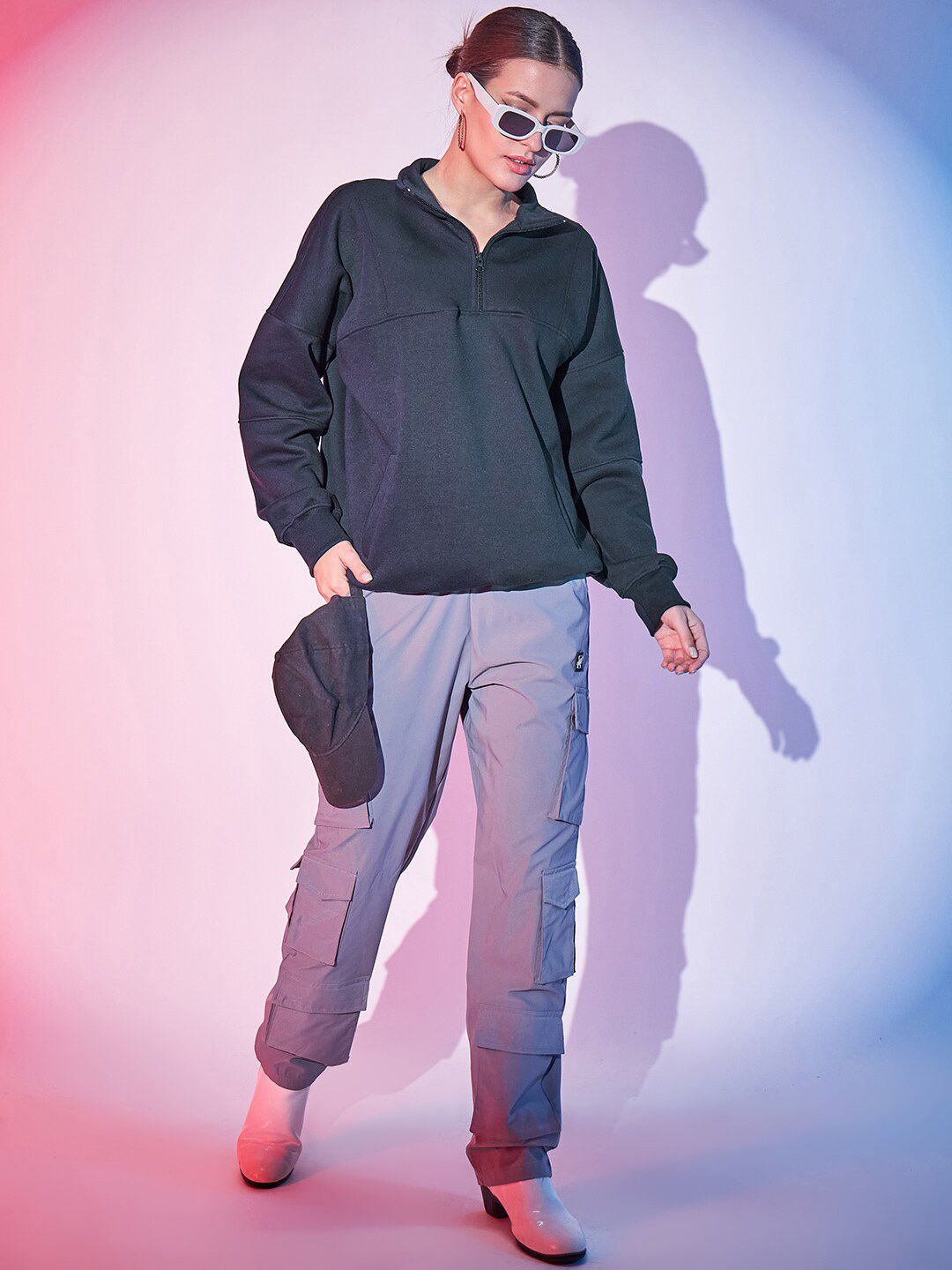 STREET 9 Typography Printed Mock Collar Half Zipper Fleece & Cotton Pullover Sweatshirt