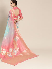 Saree mall Pink & Blue Floral Dyed Banarasi Sarees