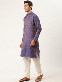 SOJANYA Men Purple Ethnic Motifs Kurta with Churidar & Nehru Jacket