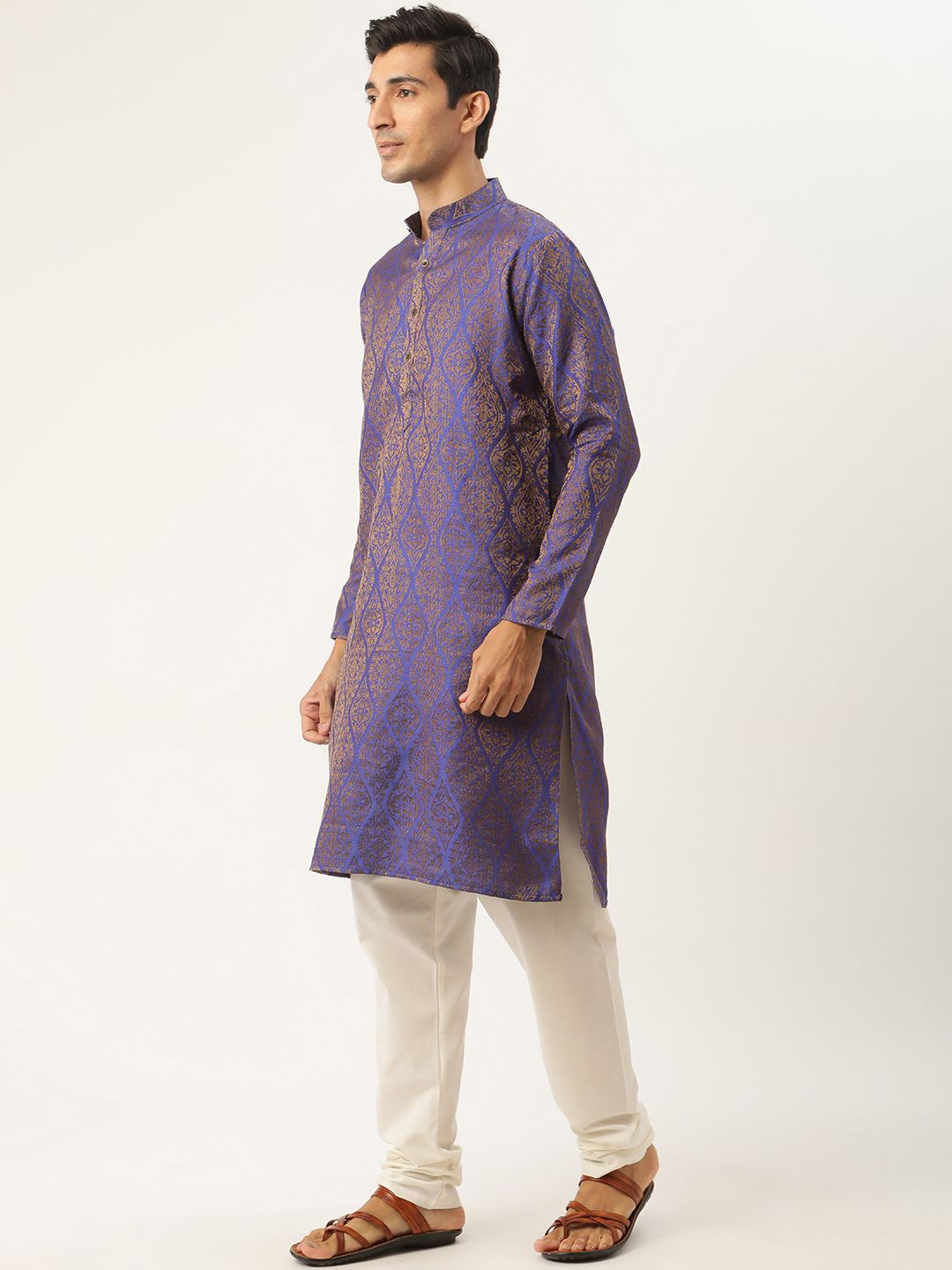 SOJANYA Men Purple Ethnic Motifs Kurta with Churidar & Nehru Jacket