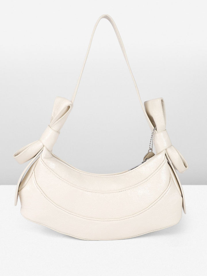 DressBerry Textured Half Moon Shoulder Bag with Bow Detail