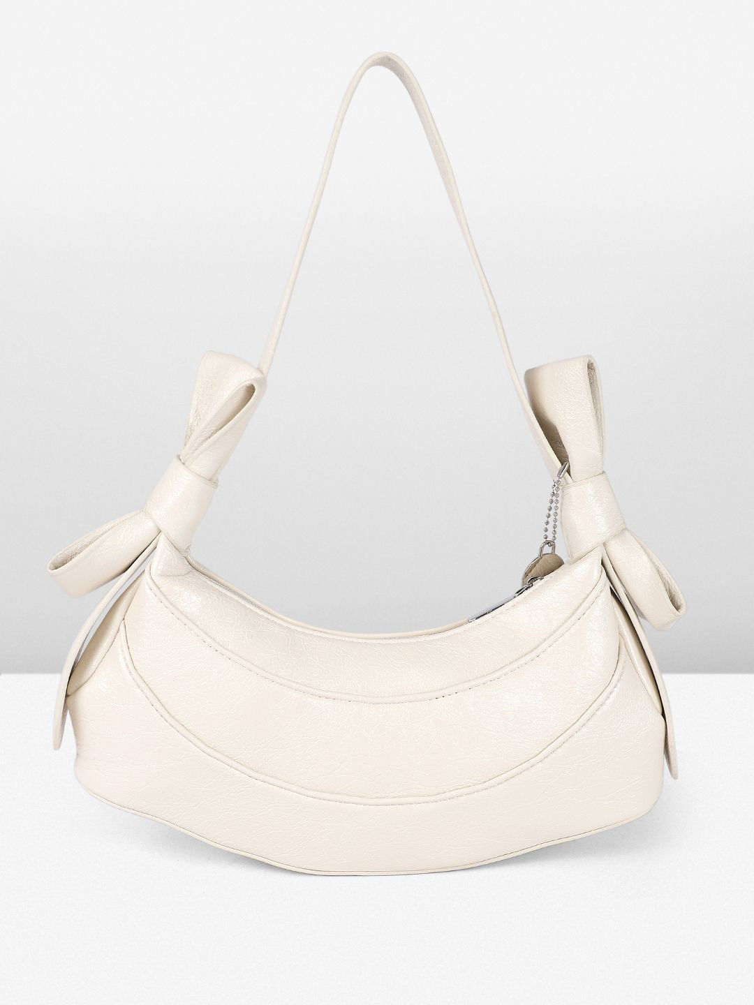 DressBerry Textured Half Moon Shoulder Bag with Bow Detail