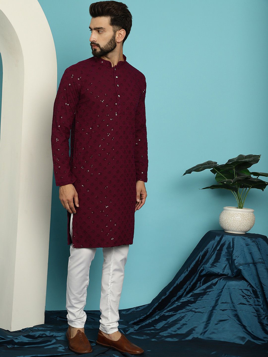 SOJANYA Embroidered Pure Cotton Kurta with Churidar