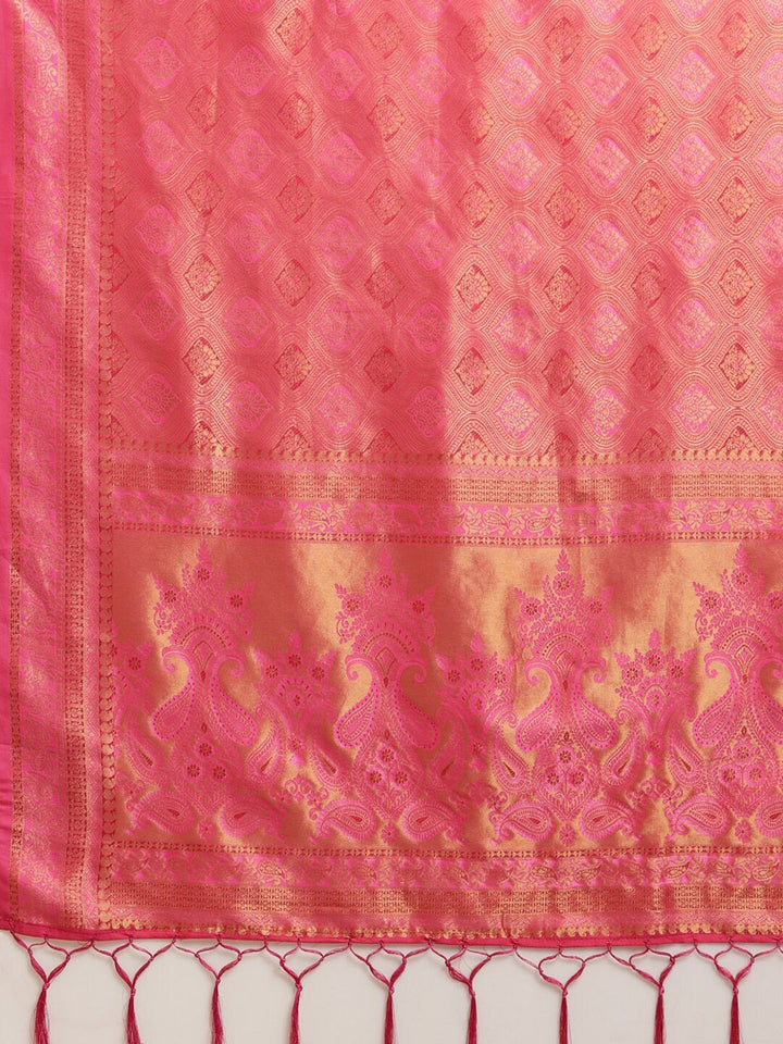 Saree mall Magenta & Gold Ethnic Motifs Zari Silk Blend Banarasi Sarees