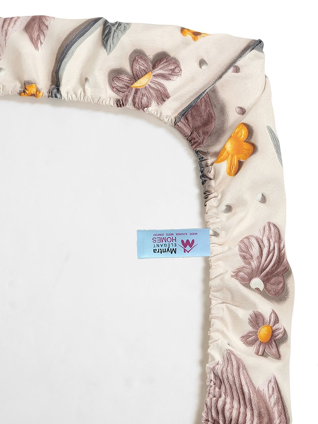 Myntra Elegant Cream-Coloured Floral 300 TC King 7D Bedsheet with 2 Pillow Covers