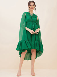 Antheaa Embellished Tie-Up Neck Bell Sleeves Empire Midi Dress