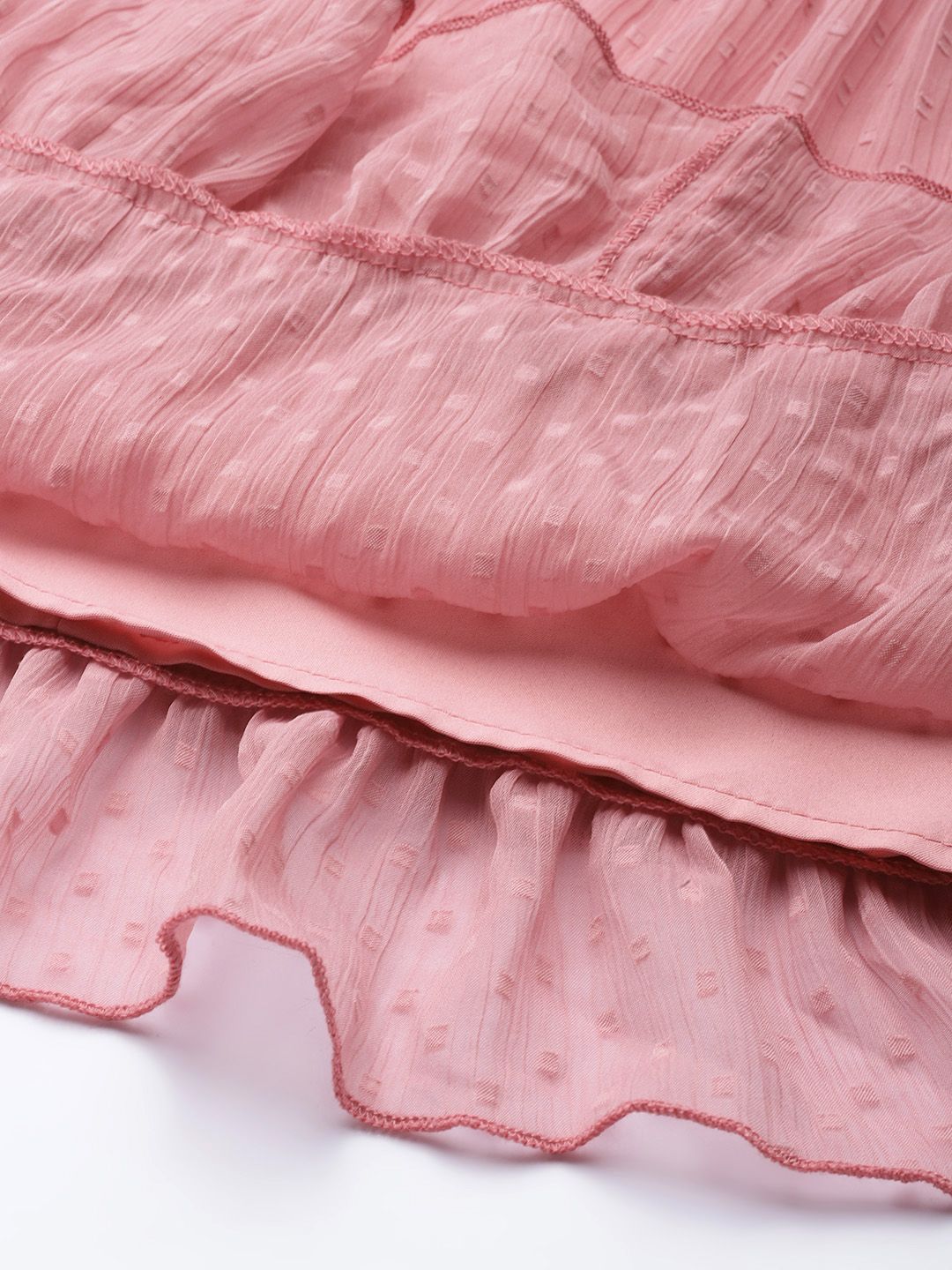 Antheaa Rose Dobby Woven Embellished Maxi Layered Dress