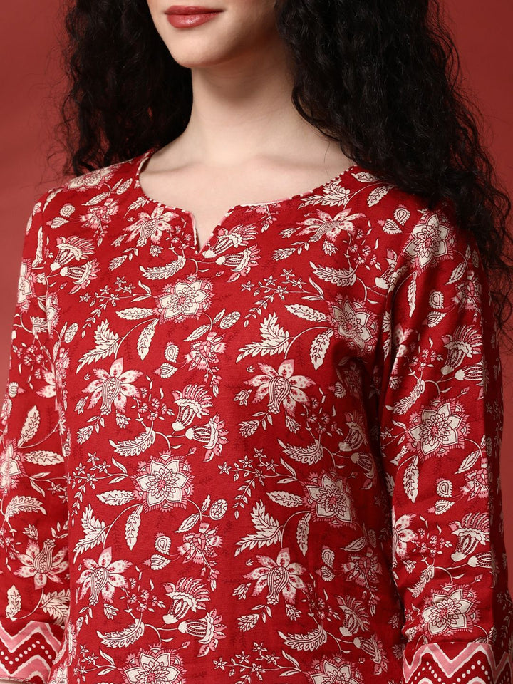 Anouk Floral Printed Round Notch Neck Straight Kurta With Trousers & Dupatta