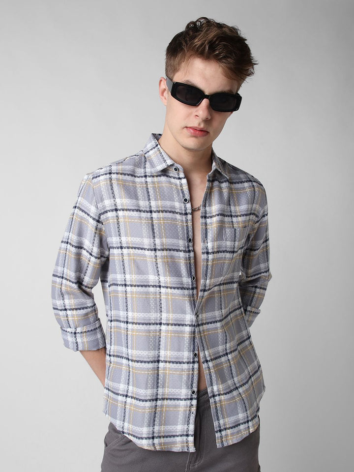 VASTRADO Men Classic Slim Fit Opaque Checked Casual Shirt