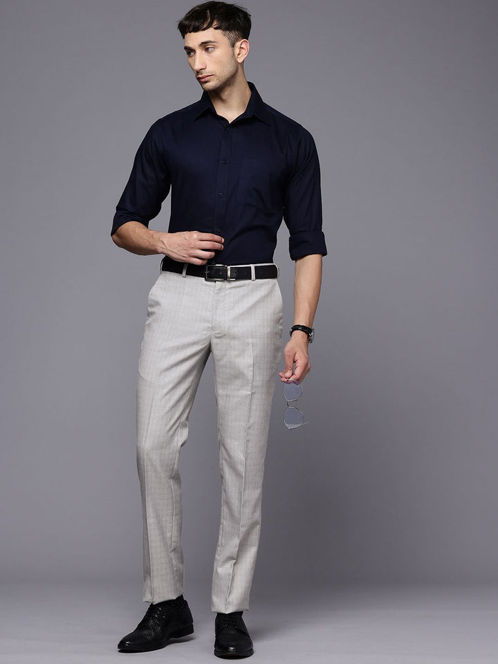 Raymond Men Slim Fit Self-Design Checked Formal Trousers