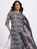 Anouk Floral Print Pure Cotton Straight Kurta with Trousers & Dupatta
