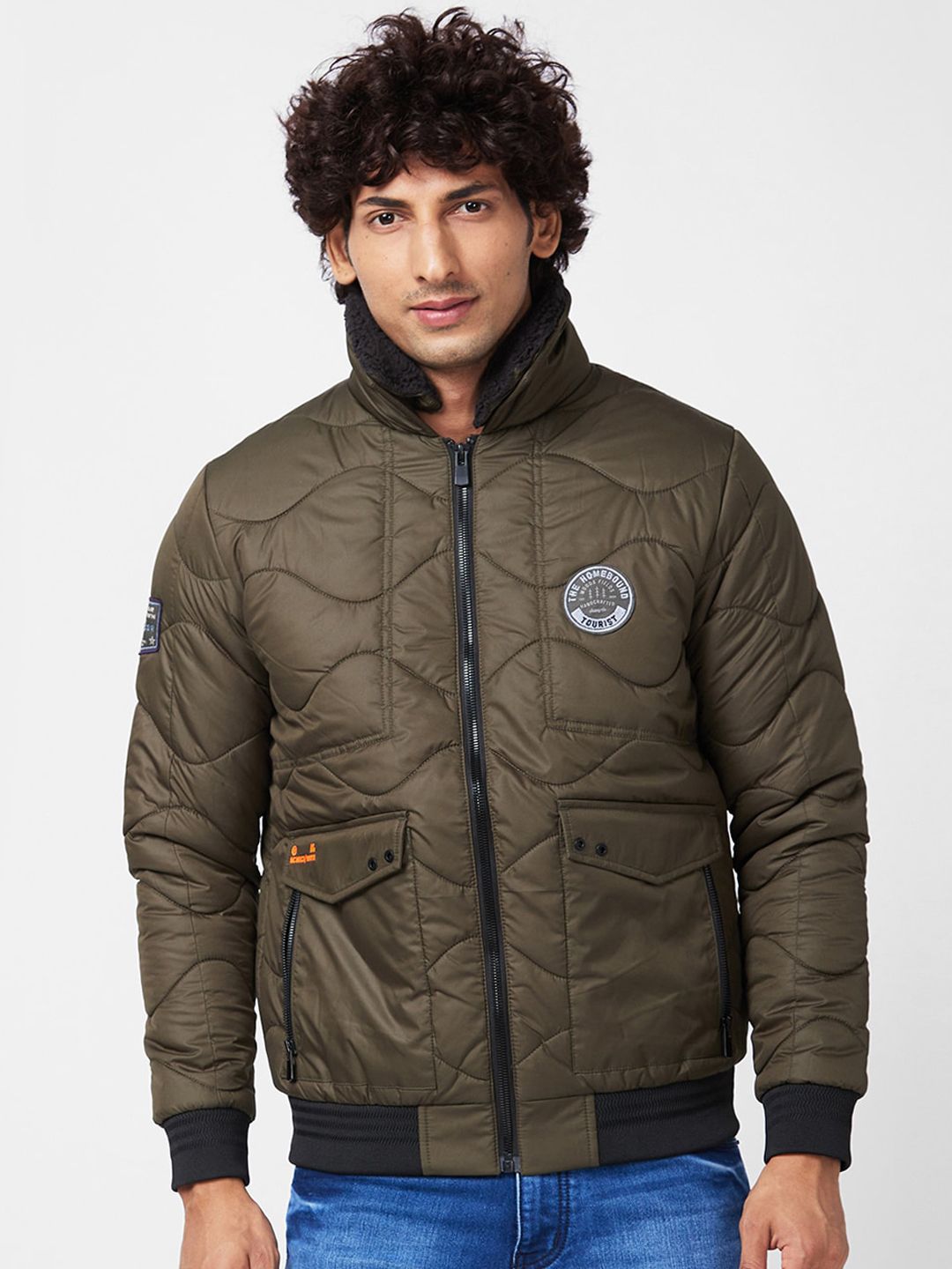 SPYKAR Mock Collar Quilted Jacket