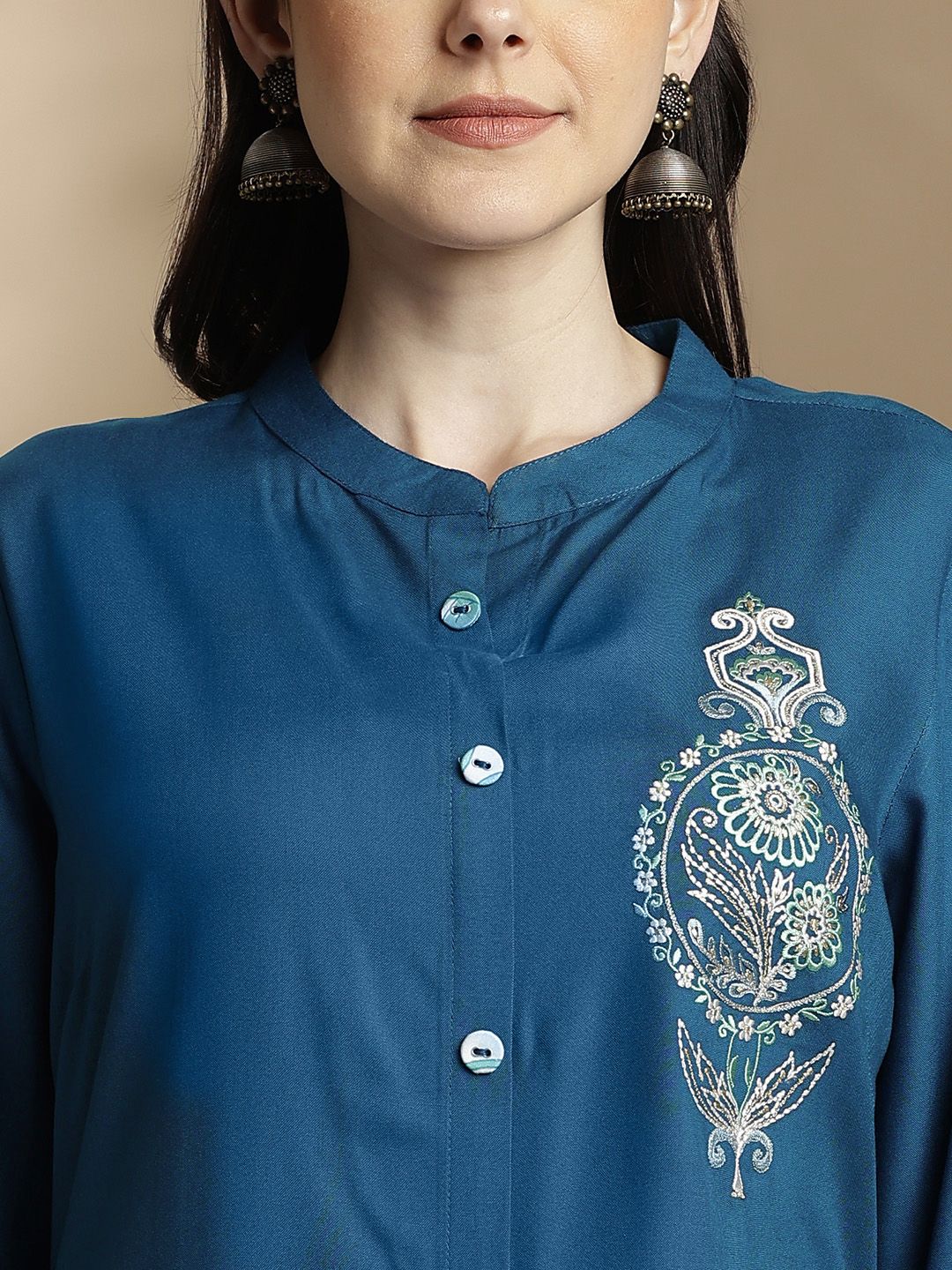 Anouk Floral Embroidered Regular Pure Cotton Kurta with Trousers & With Dupatta