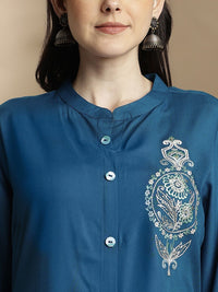 Anouk Floral Embroidered Regular Pure Cotton Kurta with Trousers & With Dupatta