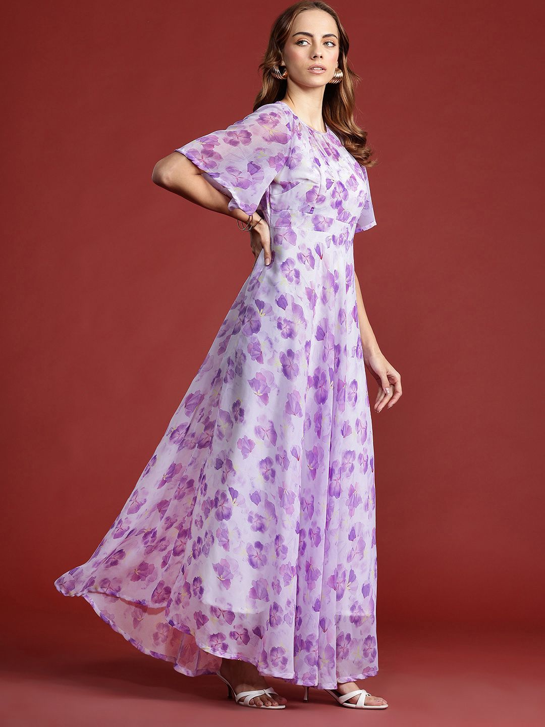 all about you Floral Print Flared Sleeve Maxi Dress