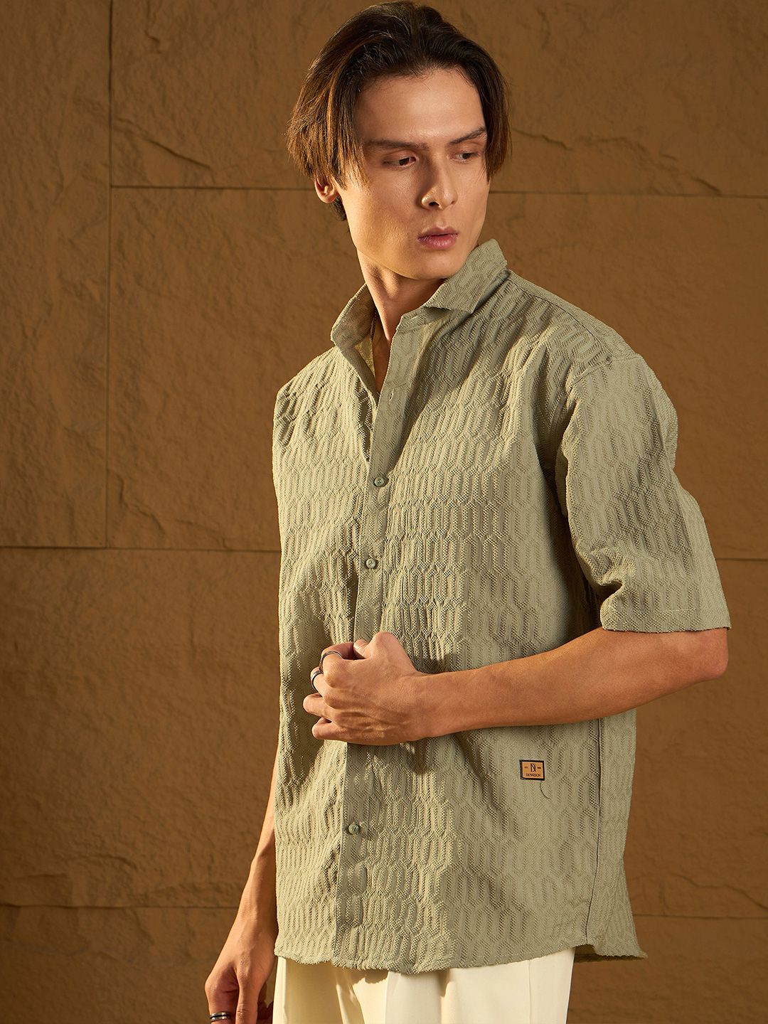 Dennison Men Drop Shoulder Oversized Textured Shirt