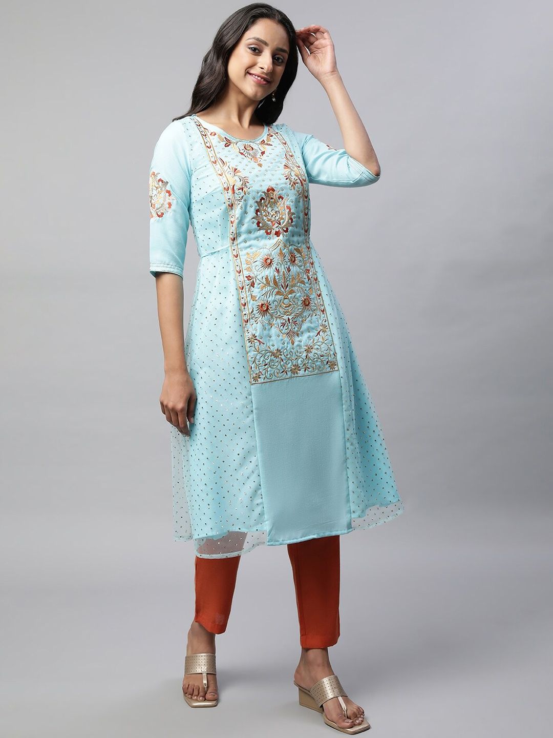 AURELIA Ethnic Motifs Embroidered Sequinned Kurta with Trousers & Dupatta