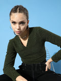 STREET 9 Women Lovely Olive Solid Cropped Top
