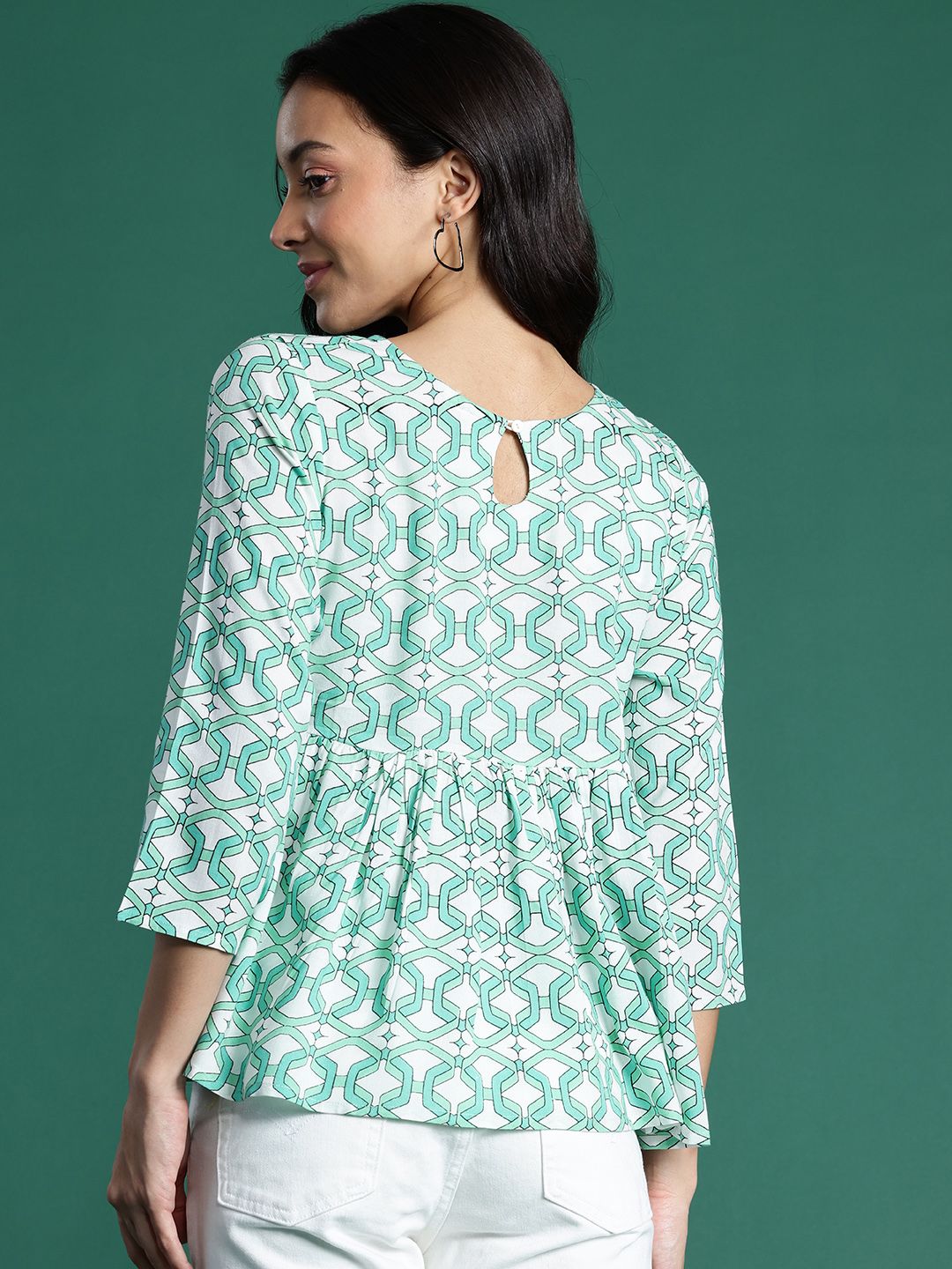 DressBerry Printed Keyhole Neck Empire Top