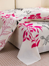 Story@home White Pink Floral 210 TC King Bedsheet with 2 Pillow Covers
