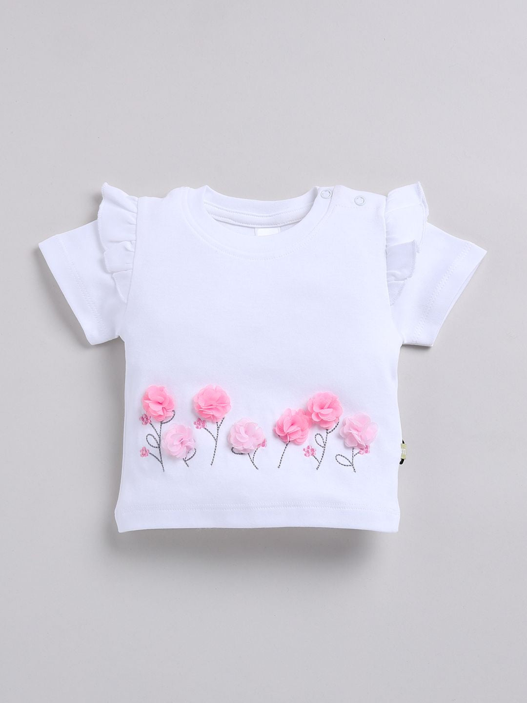 Moms Love Infant Girls Pure Cotton Self Design Top With Joggers