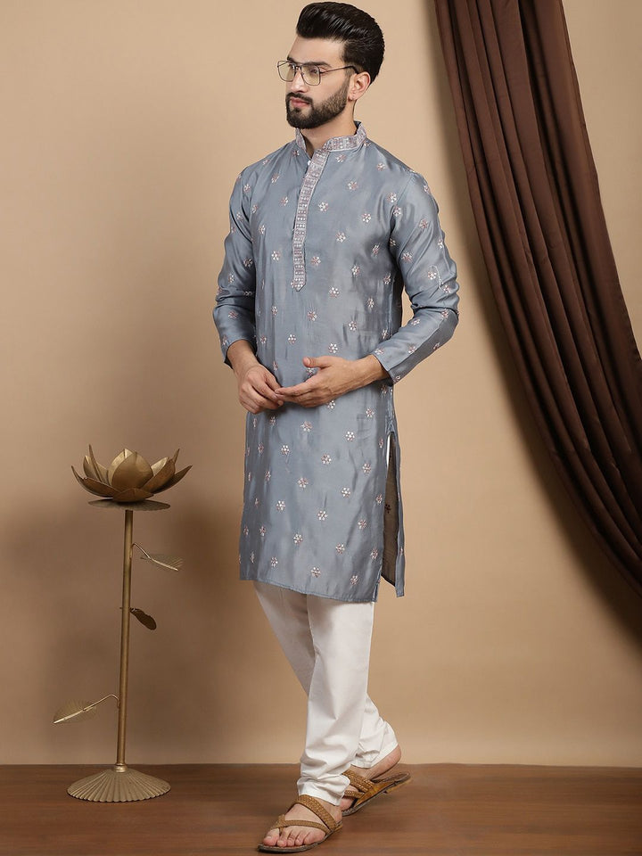 Anouk Floral Embroidered Regular Thread Work Straight Kurta With Churidar